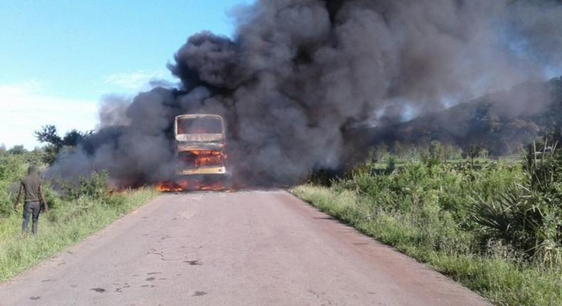 File Image: Bus bursts in flames with passengers