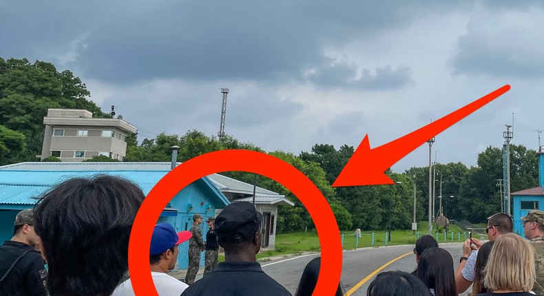 US Army soldier Travis King can reportedly be seen in this photo on a tour of the Joint Security Area in the village of Panmunjom before he crossed the border into North Korea.AP photo/Sarah Leslie