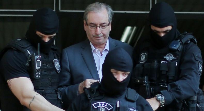 Eduardo Cunha was jailed to await trial on charges of bribe taking, money laundering and stashing his illicit gains in Swiss accounts