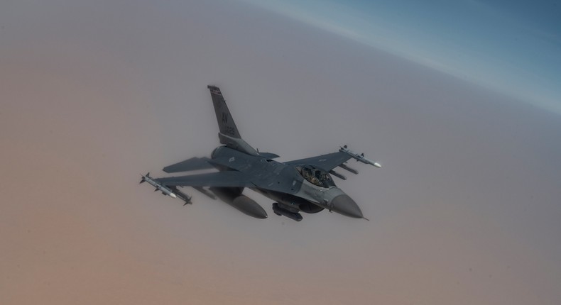 A US Air Force F-16 operates over the Middle East region in June.US Air Force photo/ Senior Airman Rachel Pakenas