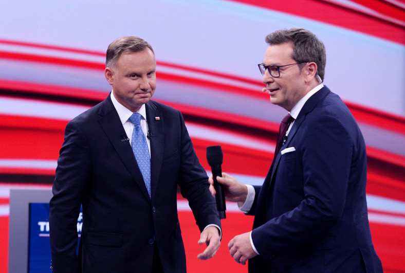 Andrzej Duda i Michał Adamczyk podczas debaty w Końskich