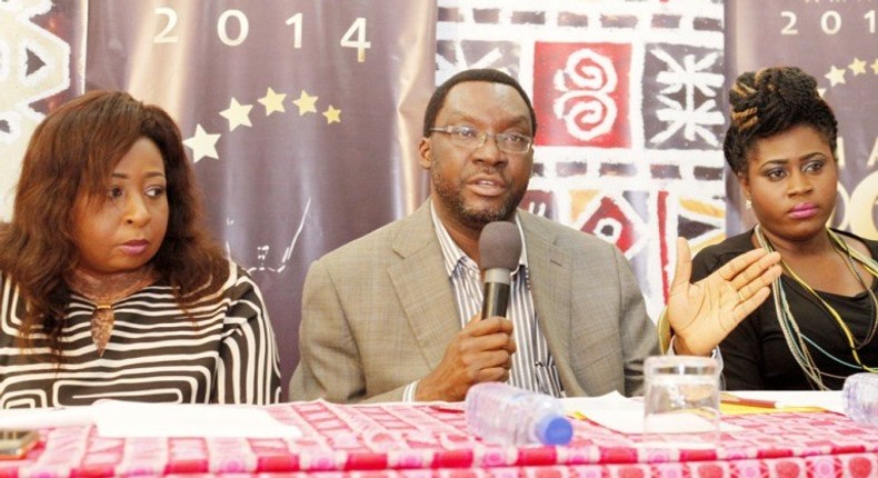 Peace Anyiam Osigwe, Steve Ayorinde and Ghanaian actress,Lydia Forson at the media briefing for the 2014 AMAA