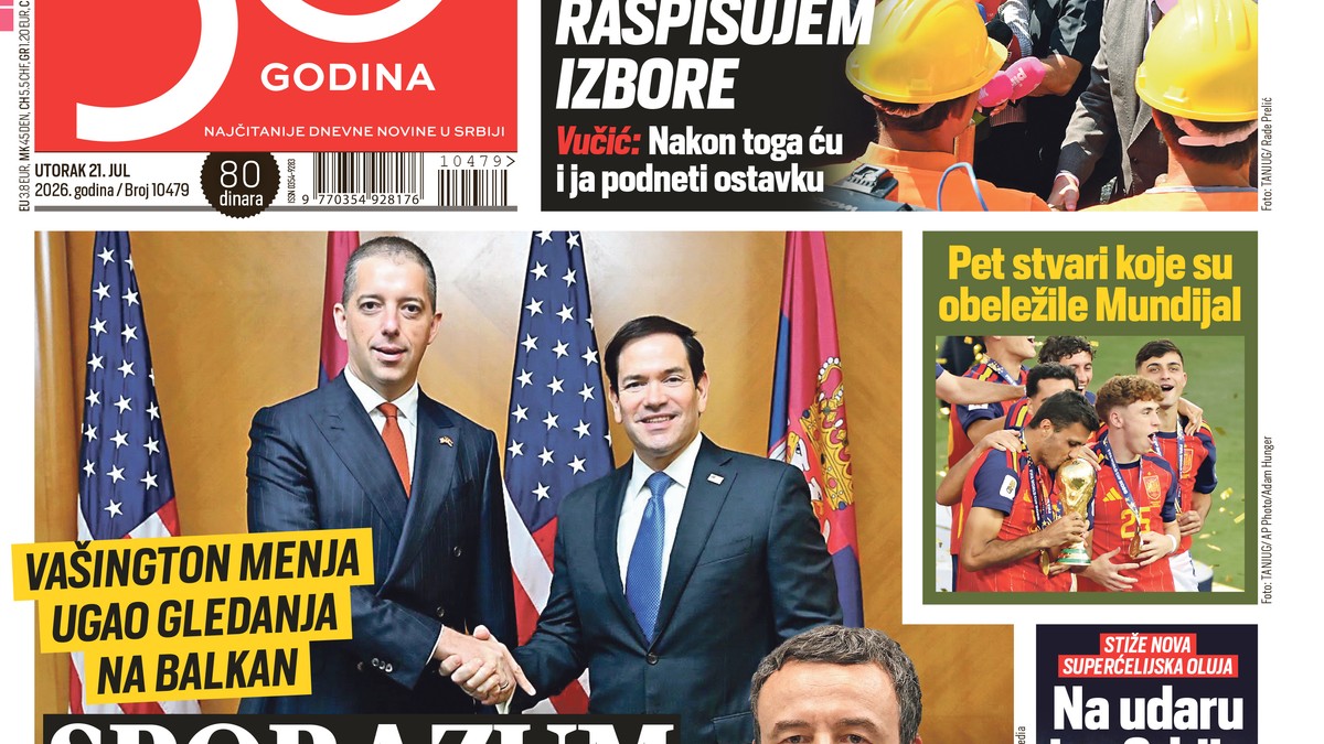 Blic naslovna strana za 21.7.