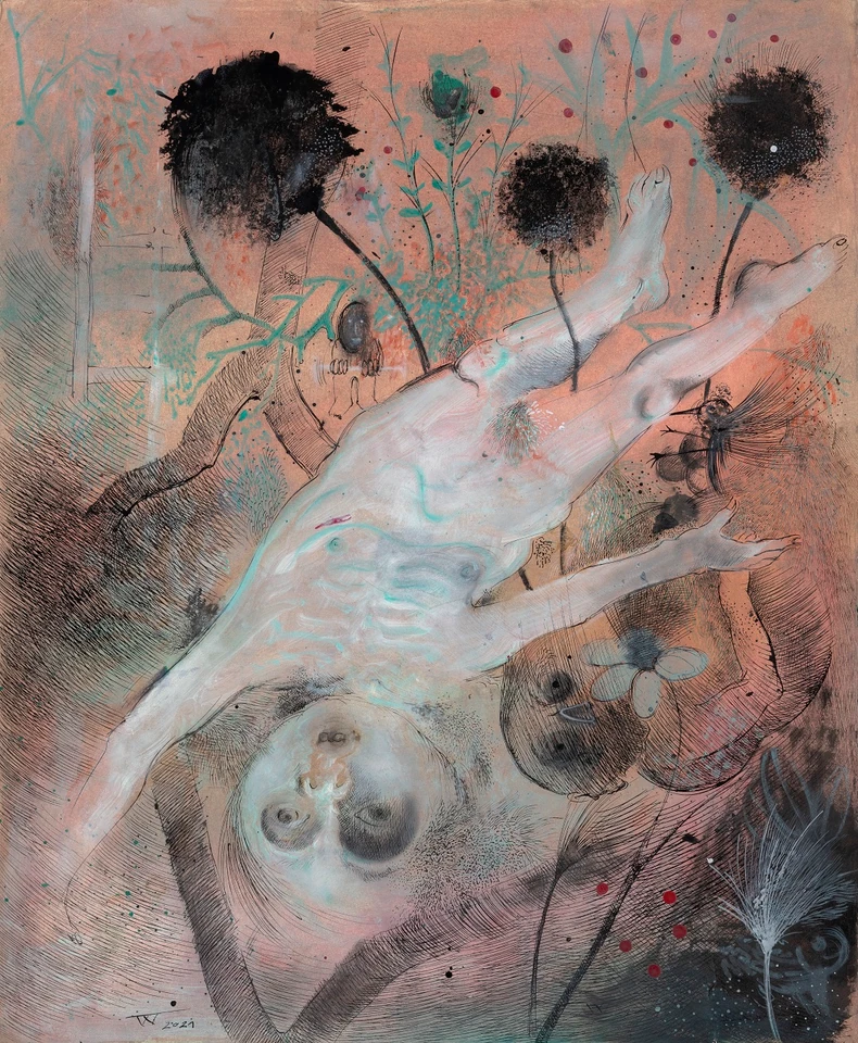 Dečak, 55x45cm, kombinovana tehnika na papiru, 2021 