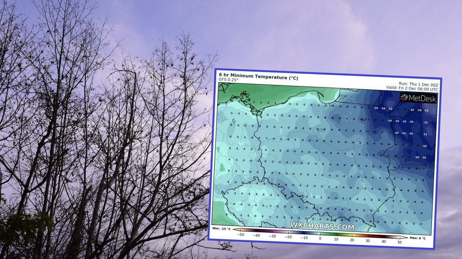 Czwartek przyniesie spore zachmurzenie i niską temperaturę (mapa: wxcharts.com)