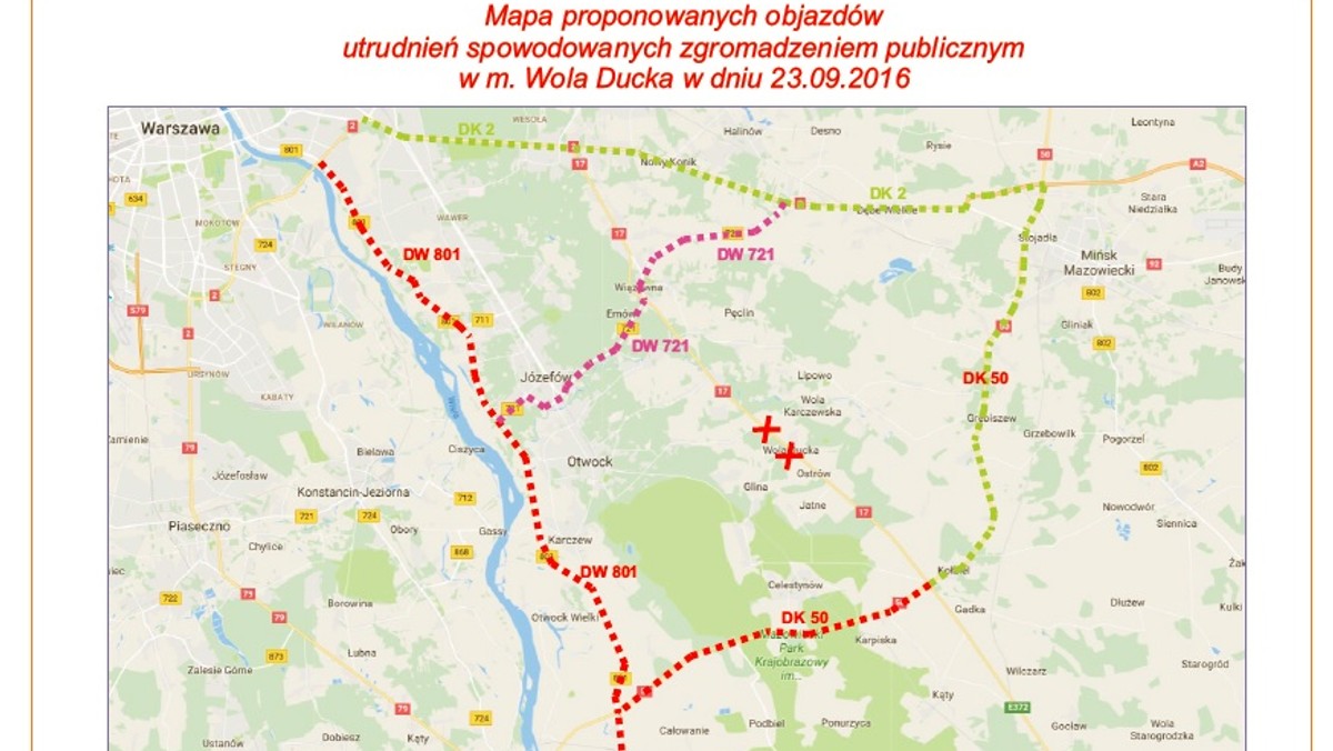 Mieszkańcy zablokują dziś drogę krajową nr 17 w miejscowości Wola Ducka niedaleko Warszawy. W ramach protestu przeciwko uciążliwościom związanym z funkcjonowaniem składowiska odpadów i sortowni będą przez trzy godziny chodzili po przejściach dla pieszych. Podpowiadamy kierowcom, jak objechać zablokowany odcinek drogi.