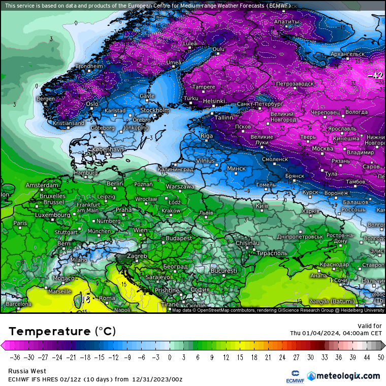 W europejskiej części Rosji temperatura może spaść poniżej -40 st. C