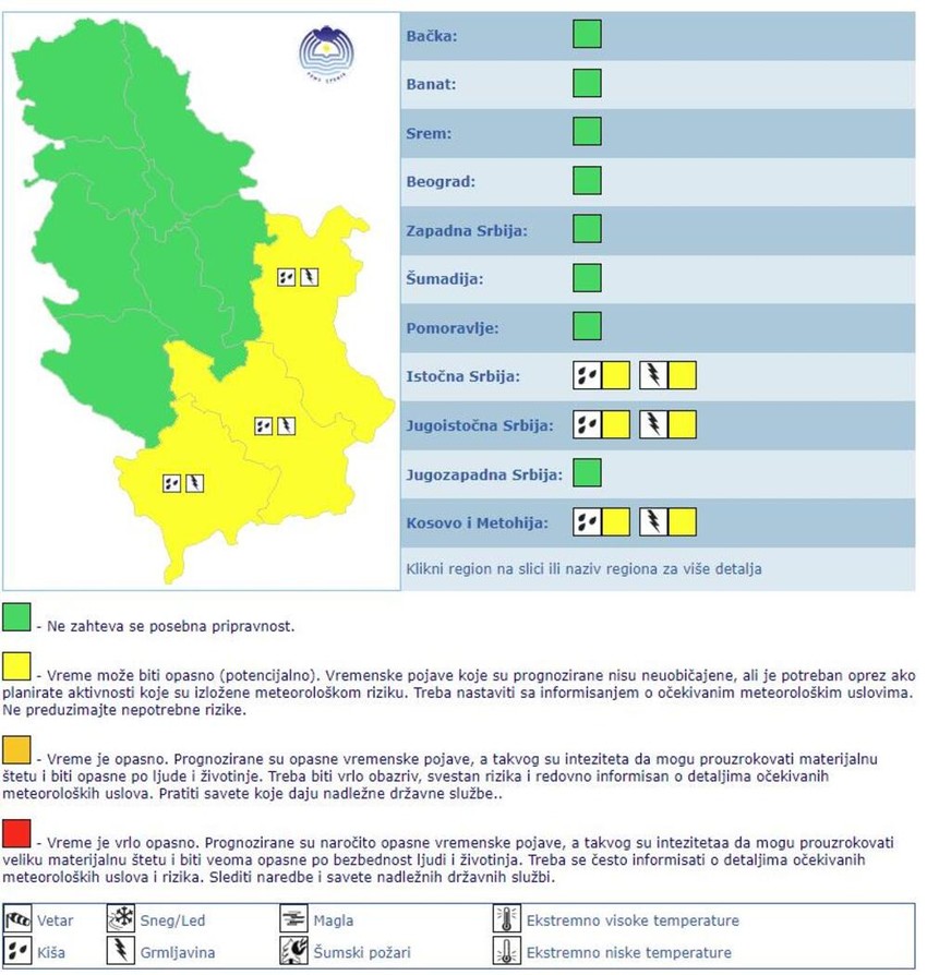 Upaljen žuti meteoalarm 