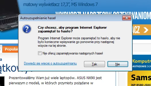 Tak próbuje ułatwić życie Internet Explorer 8...