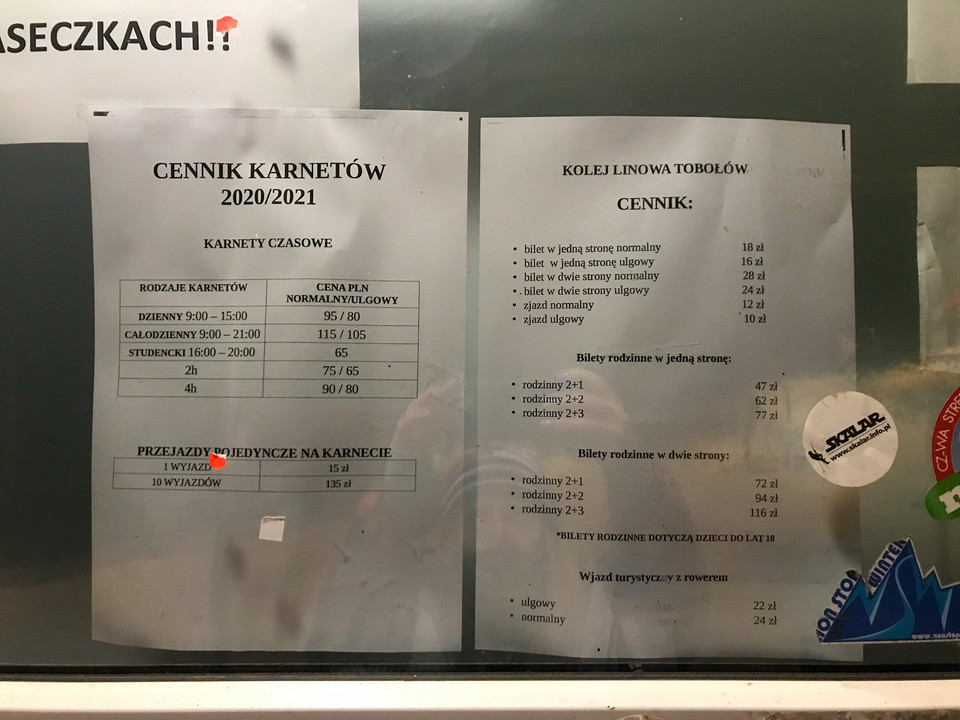 Cennik karnetów stacji narciarskiej w Koninkach