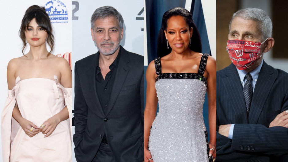Selena Gomez (fot. Tibrina Hobson), George Clooney (fot. Jeff Spicer/WireImage), Regina King (Taylor Hill/FilmMagic) i Anthony Fauci (fot. Al Drago - Pool) 