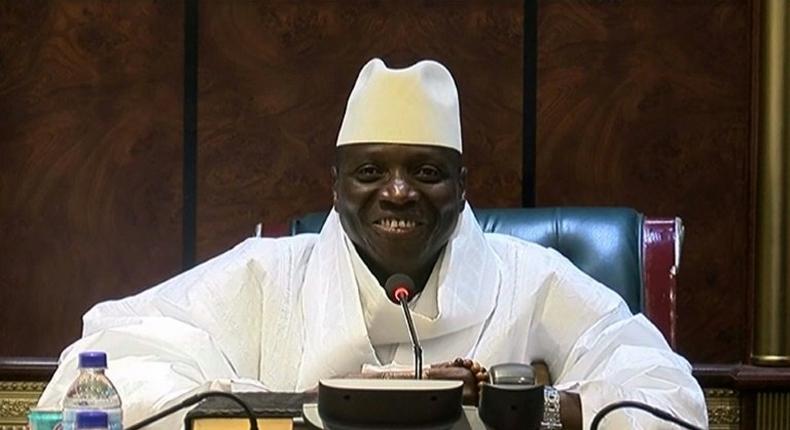 Outgoing Gambian President Yahya Jammeh speaking during a press conference after being defeated during the presidential election on December 3, 2016