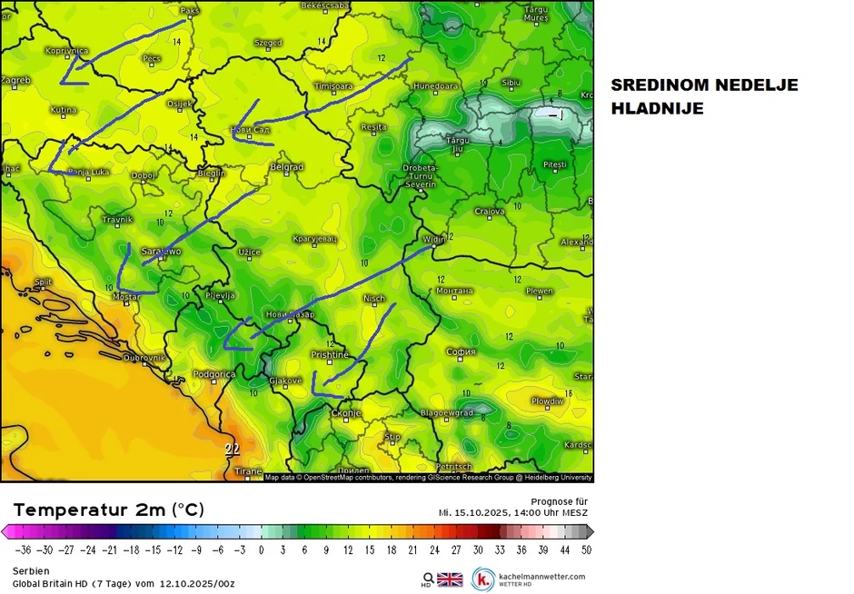 Sredinom nedelje hladnije