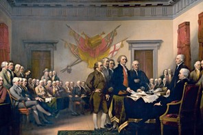 An 1819 depiction of the presentation of the Declaration of Indepence to Congress in 1776