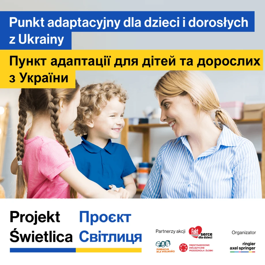 Ringier Axel Springer Polska wraz z partnerami merytorycznymi Fundacją Dla Wolności oraz KIDS&Co. Dwujęzyczne Przedszkola i Żłobki uruchamiają punkt adaptacyjny „Projekt Świetlica” w warszawskiej siedzibie firmy przy ul. Domaniewskiej 49