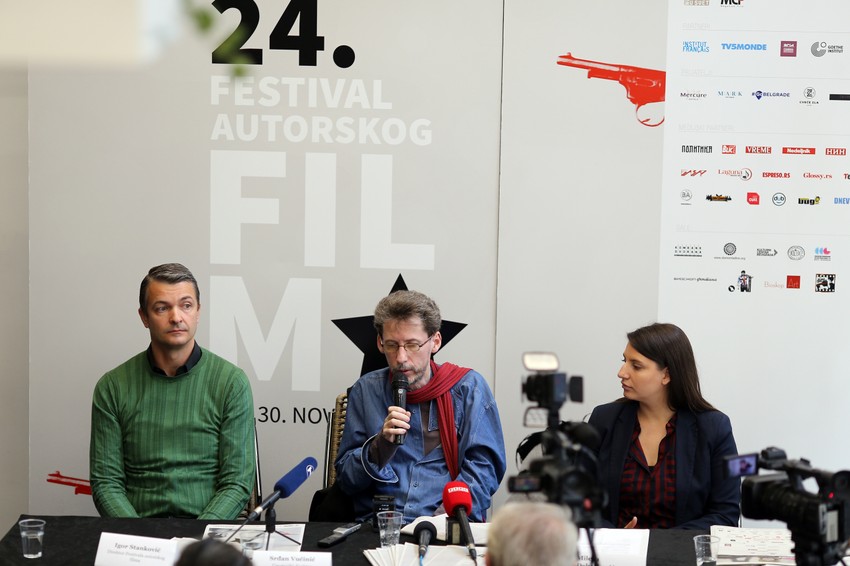 Igor Stanković, Srđan Vučinić i Milena Debeljković na konferenciji za medije povodom 24. Festivala autorskog filma