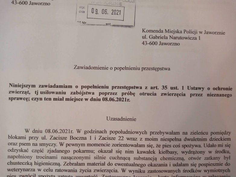 Pani Katarzyna zgłosiła sprawę na policję