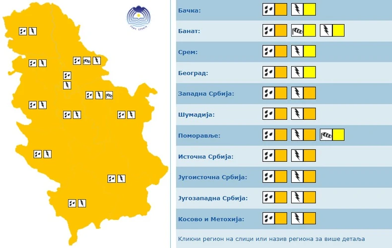 Narandžasti meteoalarm u celoj Srbiji