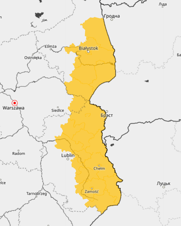 Ostrzeżenia IMGW na piątek dotyczą krańców wschodnich Polski