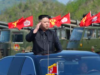 North Koreas leader Kim Jong Un watches a military drill marking the 85th anniversary of the establi