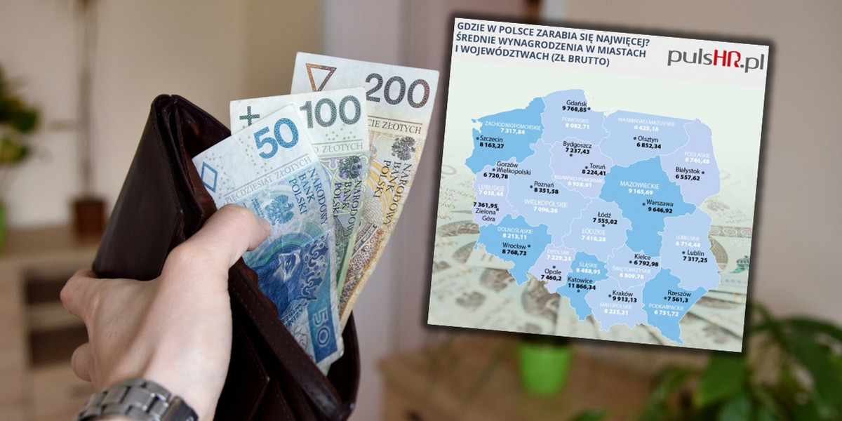 Mapa przeciętnych wynagrodzeń w Polsce