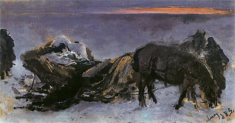 Gertruda Komorowska na saniach, obraz Leona Wyczółkowskiego