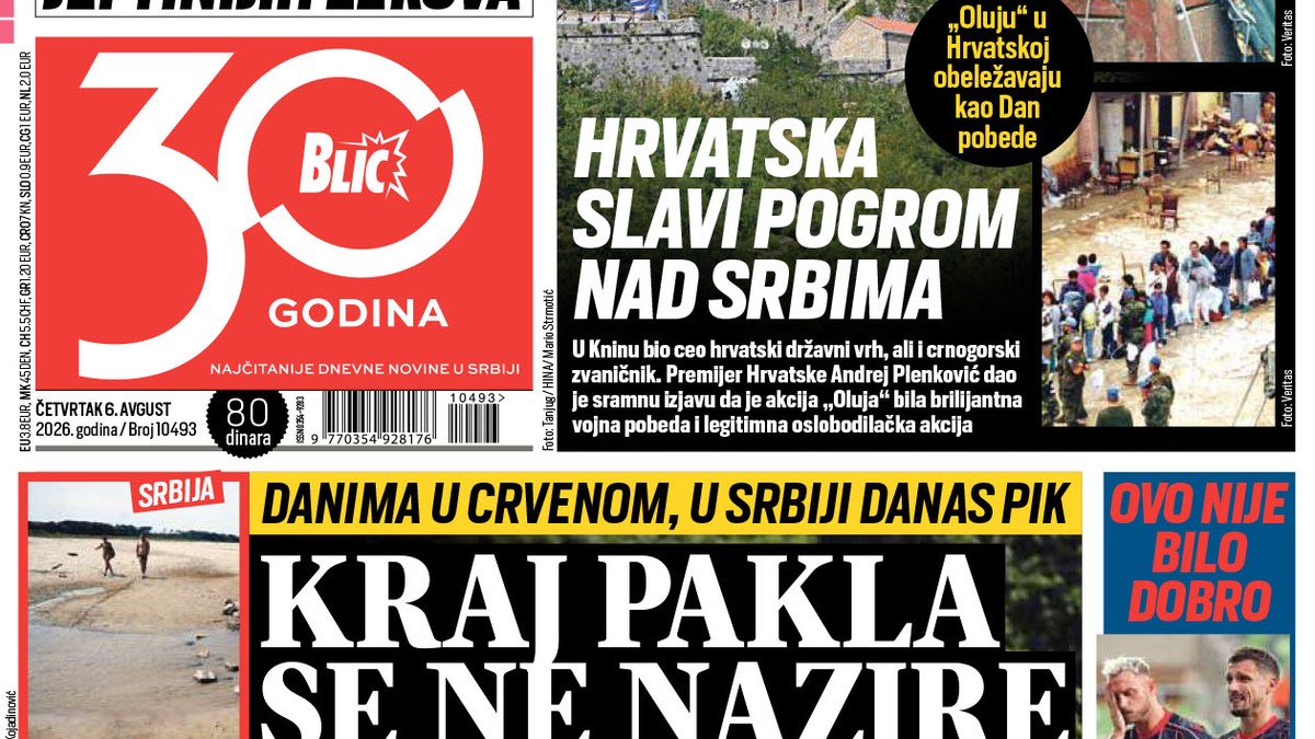 Blic naslovna strana za 6.8.