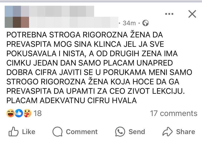 Majka iz Srbije traži ženu da joj prevaspita sina