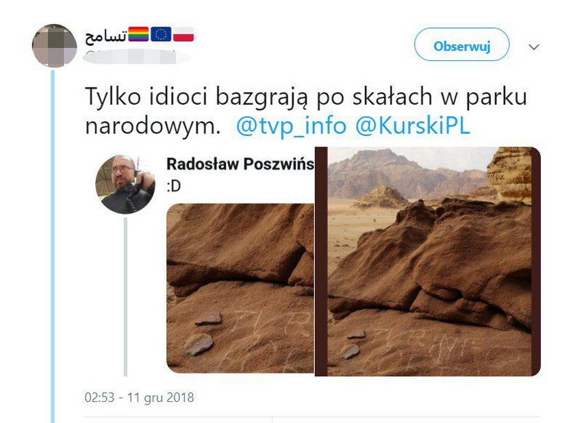 Radosław Poszwiński z TVP Info miał zdemolować park narodowy Wadi Rum