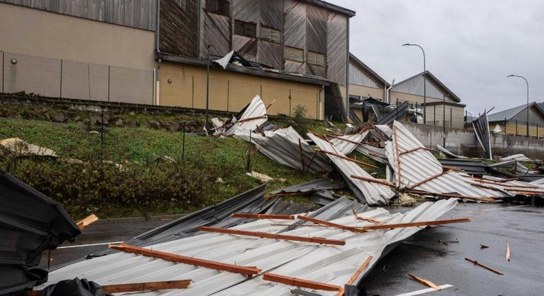 Gusts from the storm reached 120 kilometres an hour in Saint-Etienne, near Lyon, causing a roof to be ripped from a building