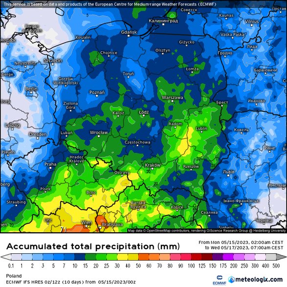 20-30 mm de lluvia caerán en algunos lugares hasta el miércoles por la mañana