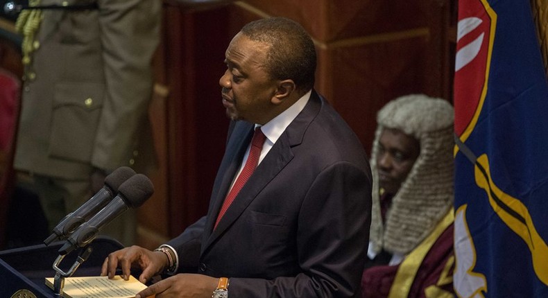 President Uhuru Kenyatta in parliament while making the State of the Nation address in 2019. 