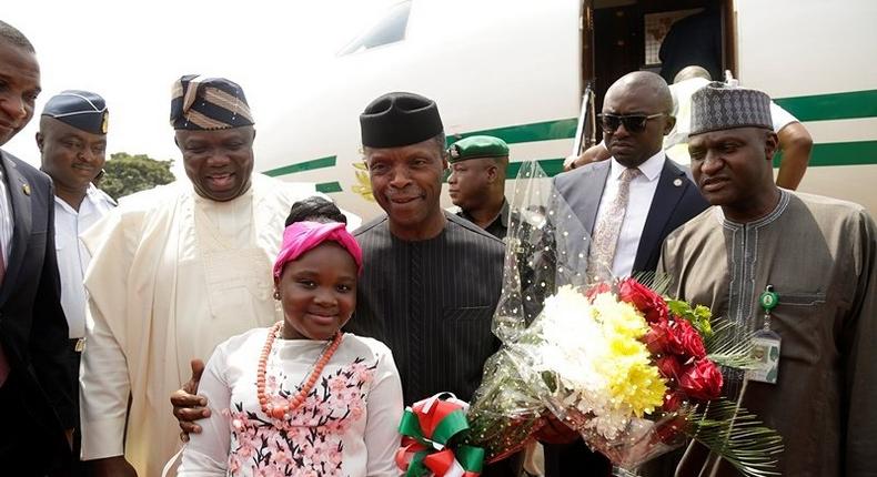 Acting President, Yemi Osinbajo arrives in Lagos State on Tuesday, March 7, 2017.