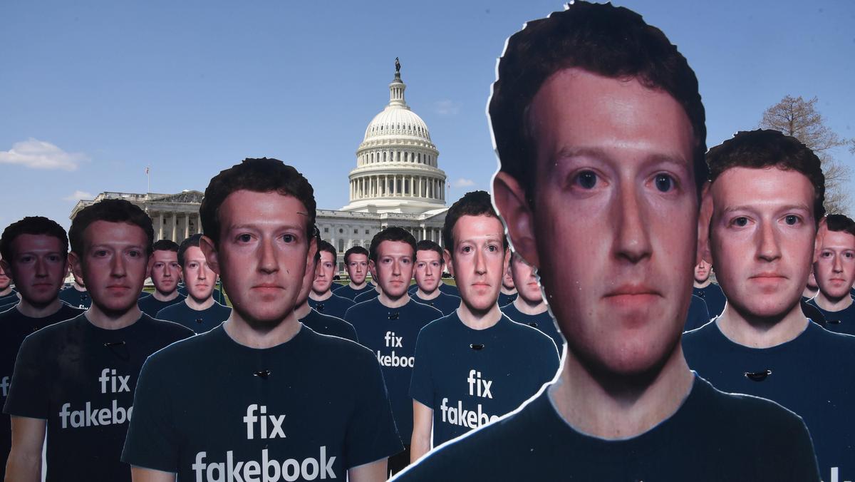 100 cutouts depicting Facebook CEO Mark Zuckerberg are placed on the East Front of the U.S Capitol- 
