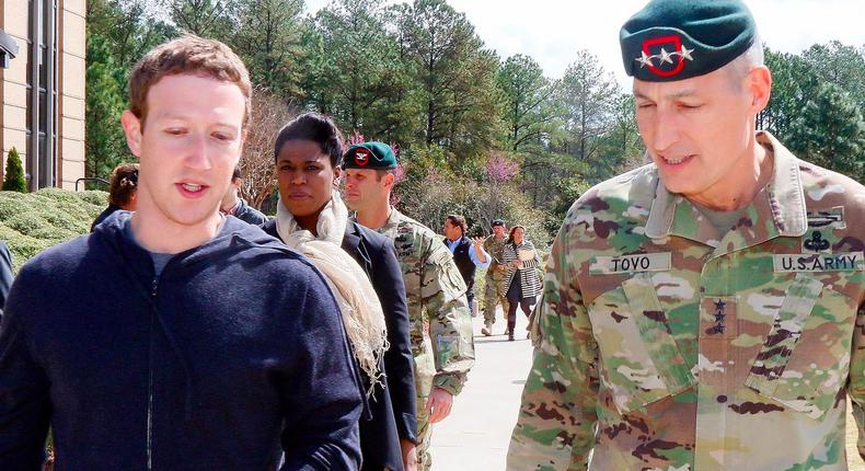 Zuckerberg during a recent visit to visit to North Carolina's Fort Bragg military base.