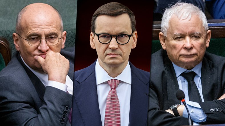 Od lewej: Zbigniew Rau, Mateusz Morawiecki i Jarosław Kaczyński 