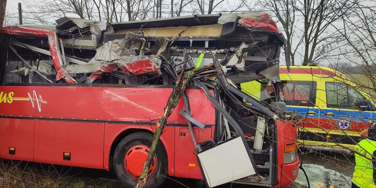 Ostroróg. Autobus szkolny uderzył w drzewo. Jedna osoba ranna.