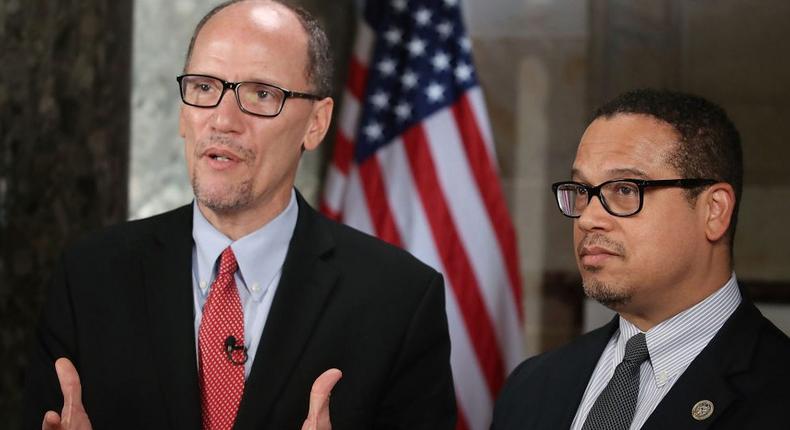 DNC chair Tom Perez and Rep. Keith Ellison at the US Capitol.