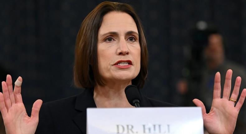 Fiona Hill, former senior director for Europe and Russia on the National Security Council, testifies to a House Intelligence Committee hearing as part of the impeachment inquiry into US President Donald Trump on November 21, 2019.
