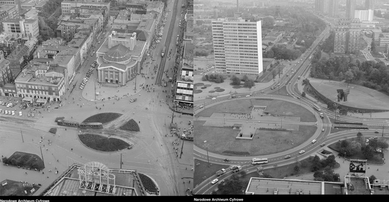 Katowice z lotu ptaka Rynek i Rondo 1989 rok Fot Narodowe Archiwum Cyfrowe