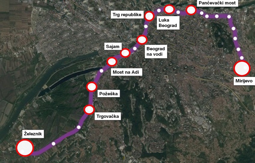 Trasa prve linije BG metroa