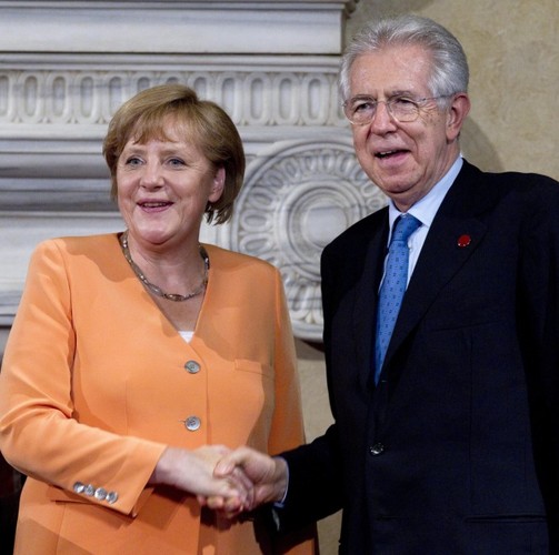 Angela Merkel i premier Włoch Mario Monti