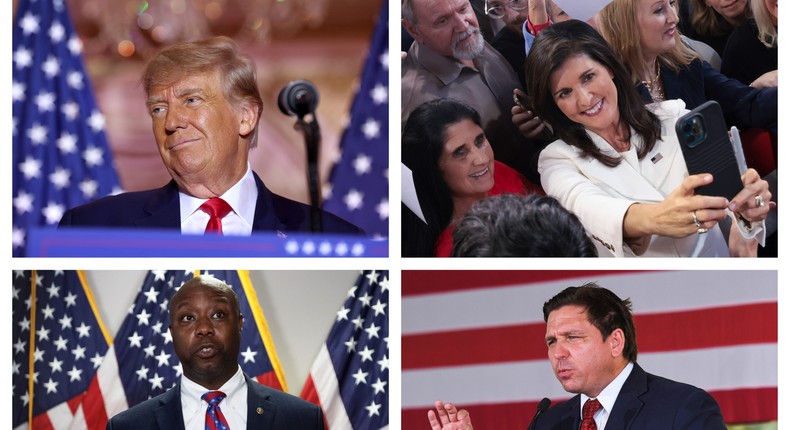 Former President Donald Trump; Former South Carolina Gov. Nikki Haley; Republican Sen. Tim Scott of South Carolina; Florida Gov. Ron DeSantisGetty Images