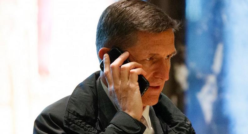 National Security Adviser-designate Michael Flynn walks in the lobby of Trump Tower in New York, Thursday, Jan. 12, 2017.