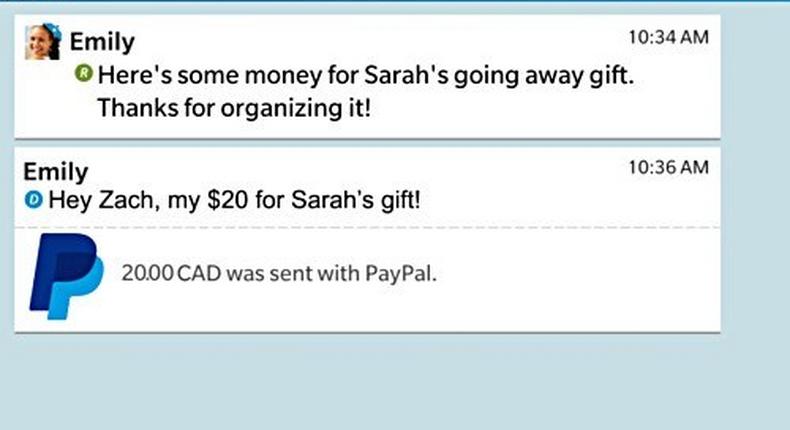 Screen grab of the new Paypal payment platform in use on BBM