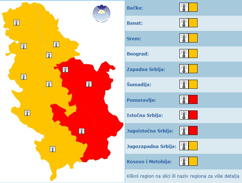 Meteoalarm za ponedeljak