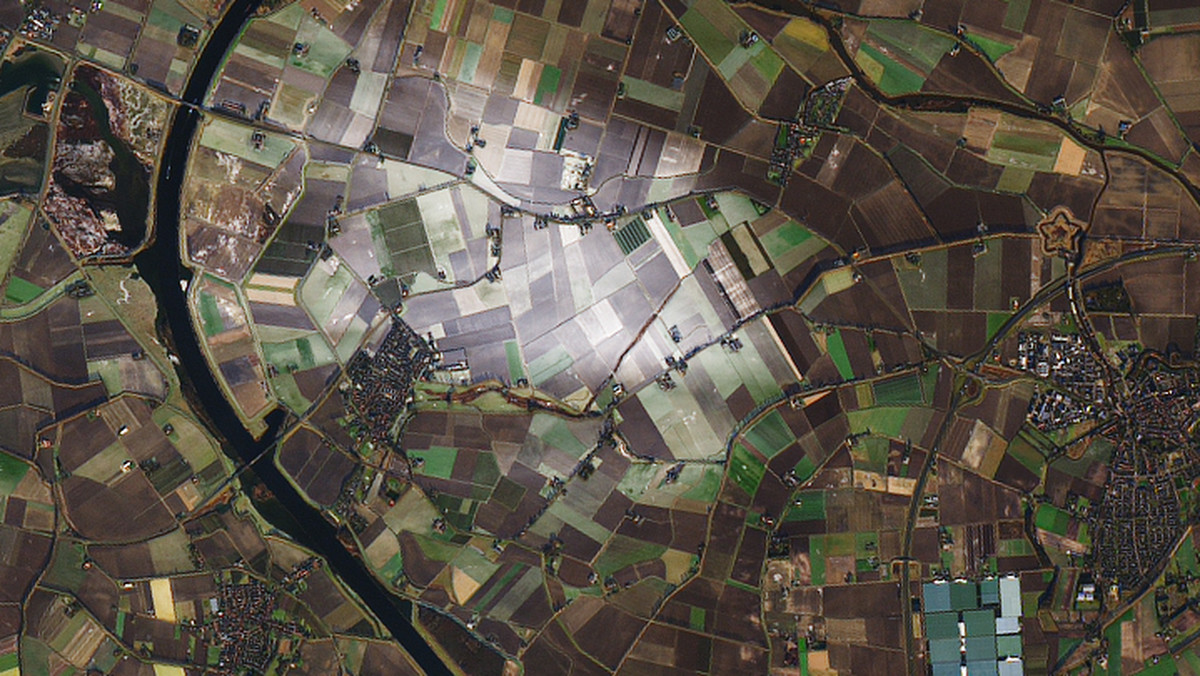 NASA opublikowała zdjęcia satelitarne Holandii. Widać na nich białe plamy śniegu, który pojawił się w różnych rejonach Holandii. Jak to możliwe, że śnieg spadł na tak małym obszarze, a wszystko dookoła jest zielone?