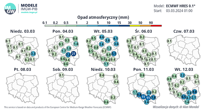 Opadów w najbliższych dniach będzie coraz mniej, dlatego mimo mroźnych nocy, szansa na pojawienie się pokrywy śnieżnej jest niewielka