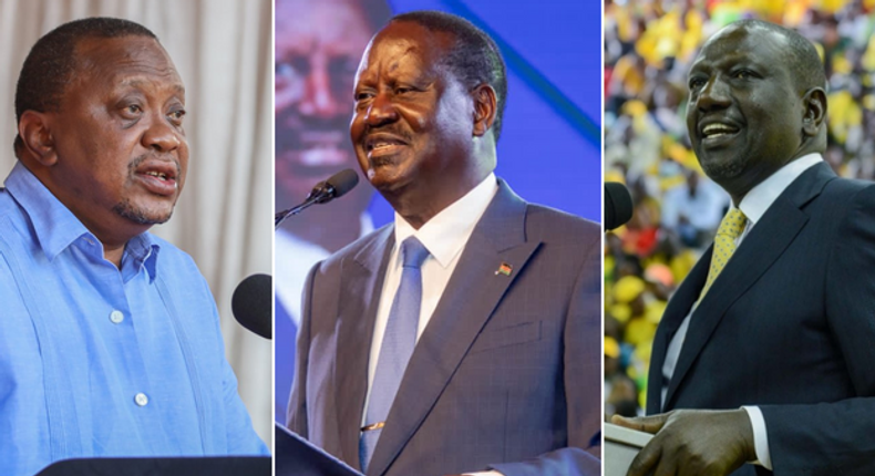 President Uhuru Kenyatta, Azimo la Umoja presidential candidate Raila Odinga, and DP Ruto 