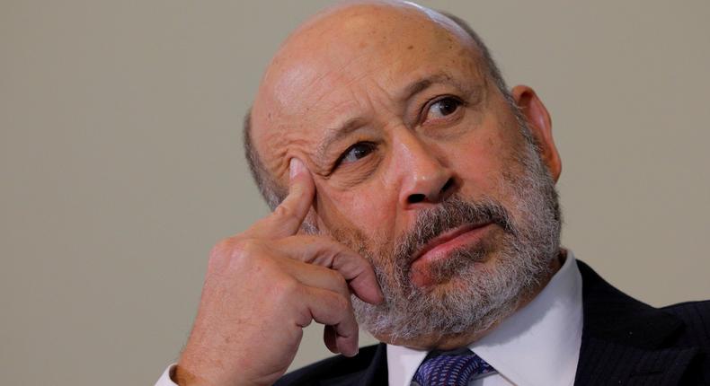 FILE PHOTO: Lloyd Blankfein, then-CEO of Goldman Sachs, listens to a question at the Boston College Chief Executives Club luncheon in Boston, MA, U.S., March 22, 2018. REUTERS/Brian Snyder/File Photo